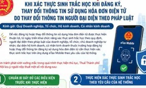 Lưu ý xác thực sinh trắc học khi đăng ký/thay đổi thông tin đăng ký sử dụng hóa đơn điện tử do thay đổi thông tin người đại diện