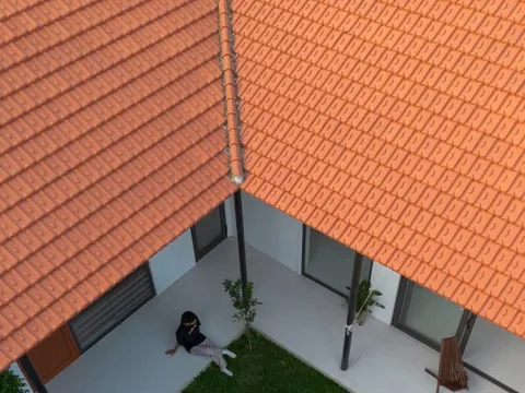 Thiết kế nhà cấp 4 hiện đại vẫn giữ được vườn và ao phía trước