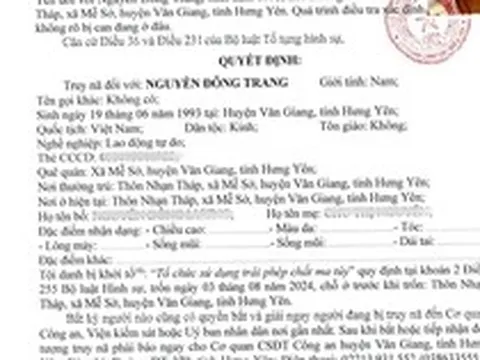 Công an Hưng Yên truy nã đặc biệt Nguyễn Đông Trang SN 1993